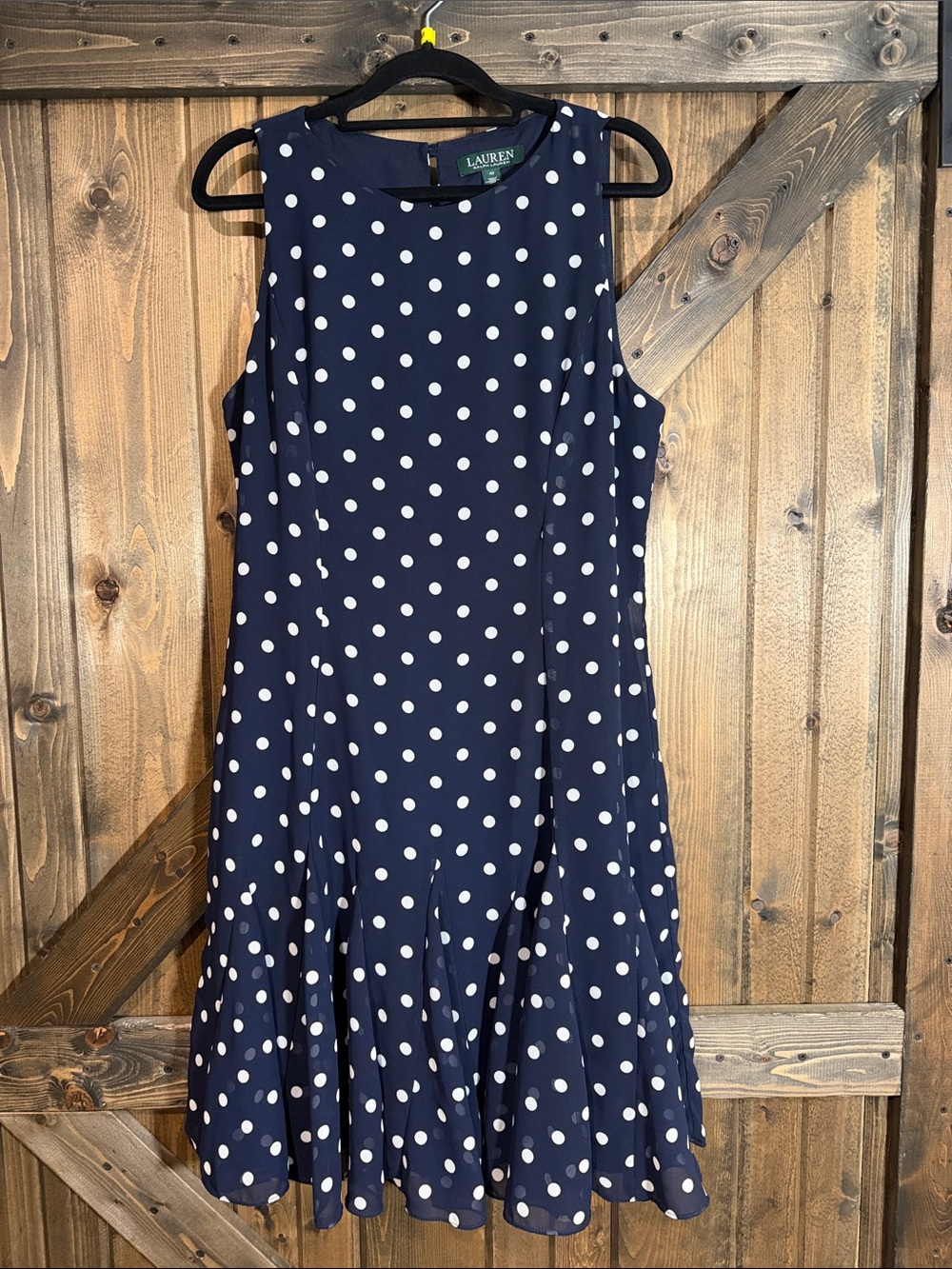 Lauren Ralph Lauren Navy and White Polka Dot Midi Dress